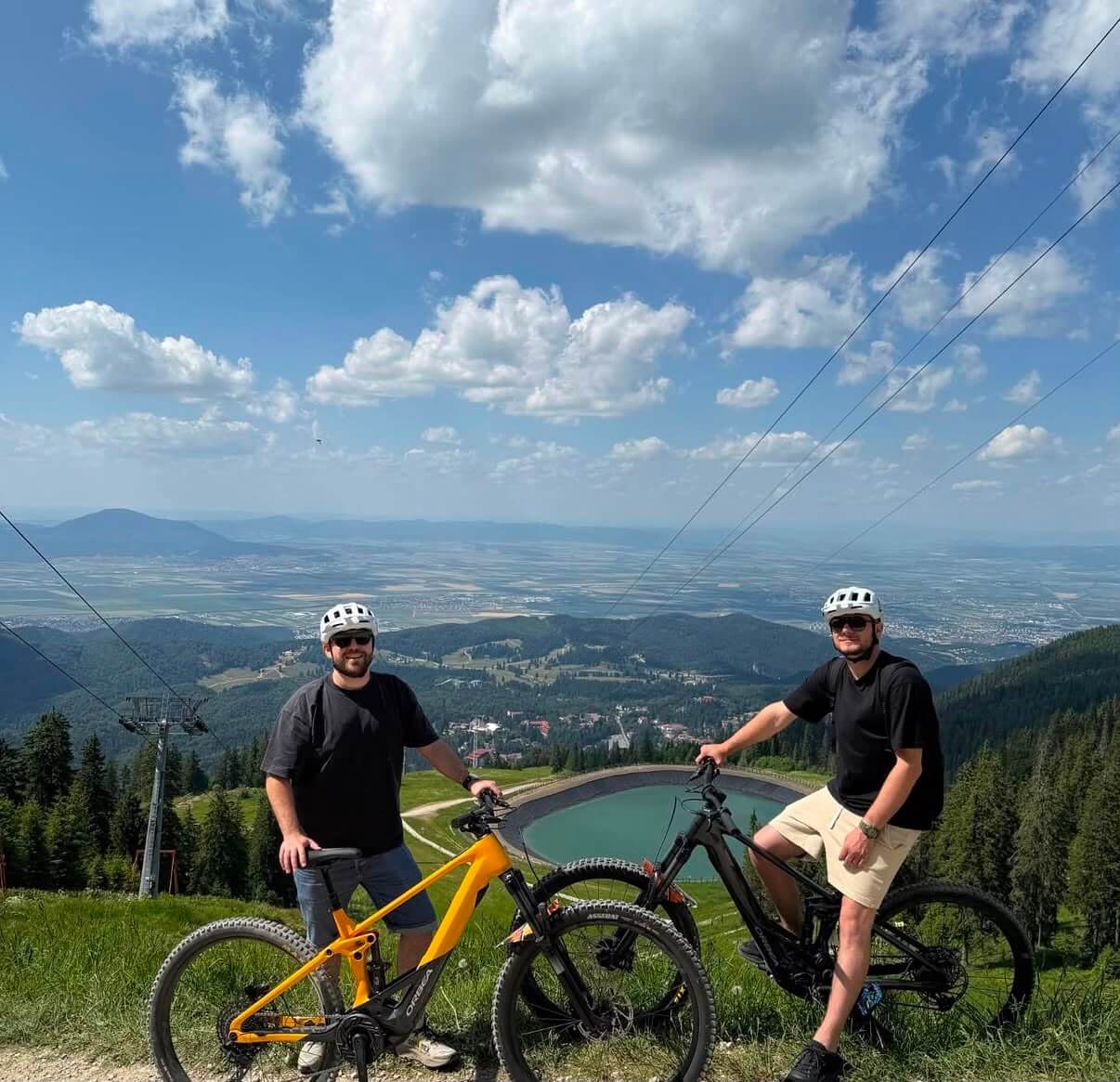 E-bike rider enjoying a panoramic view over Brasov Old Town