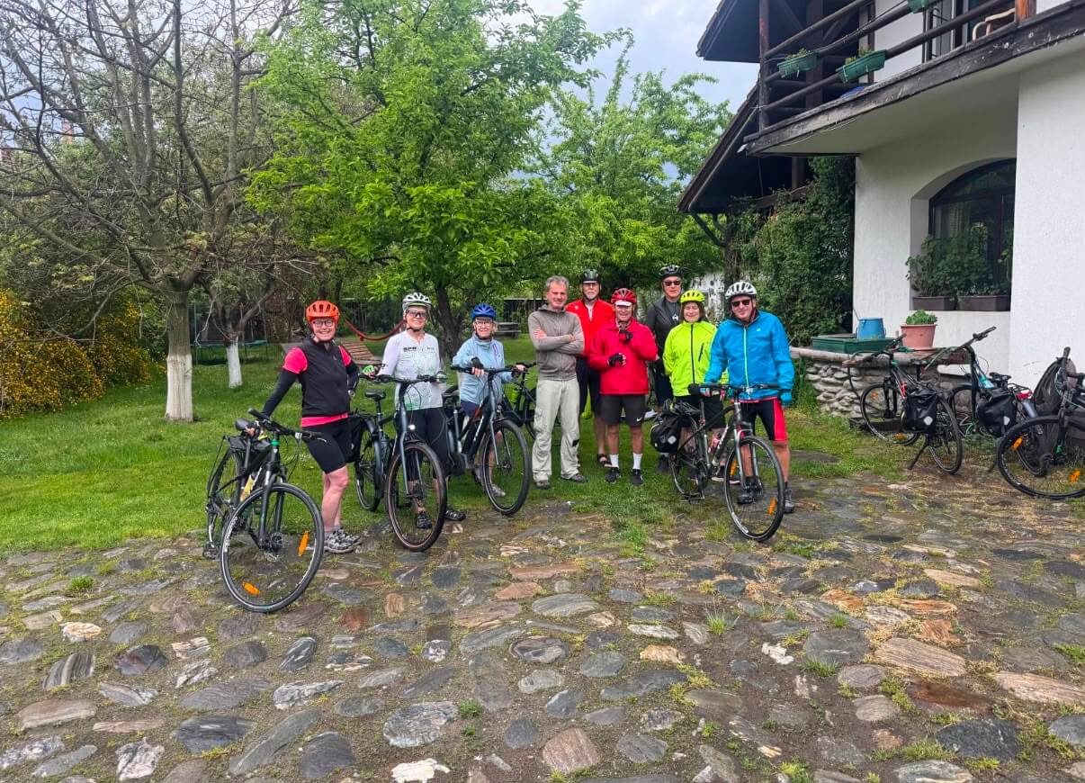 E-bike tour group enjoying nature